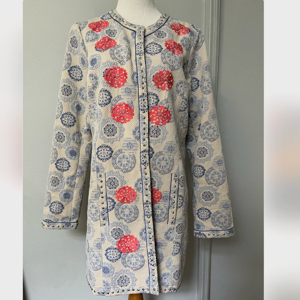 Sundance 3/4 sleeved blue and pink embroidered jacket